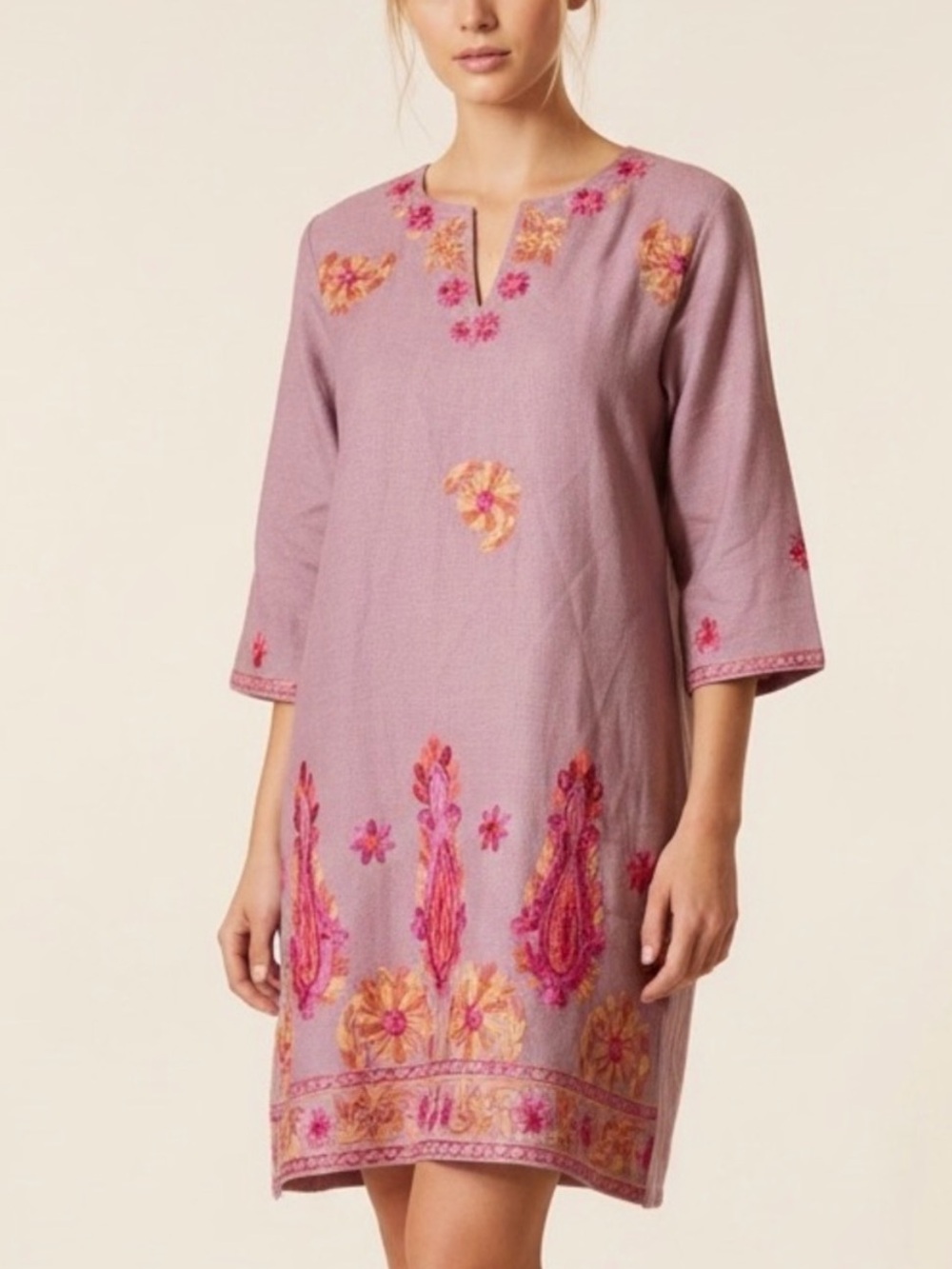 Walker & Wade Embroidered Tunic Dress Pink Mauve Floral XS Resortwear Beachy NWT